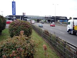 Building built on top of a motorway.