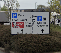 Lane splits road sign.